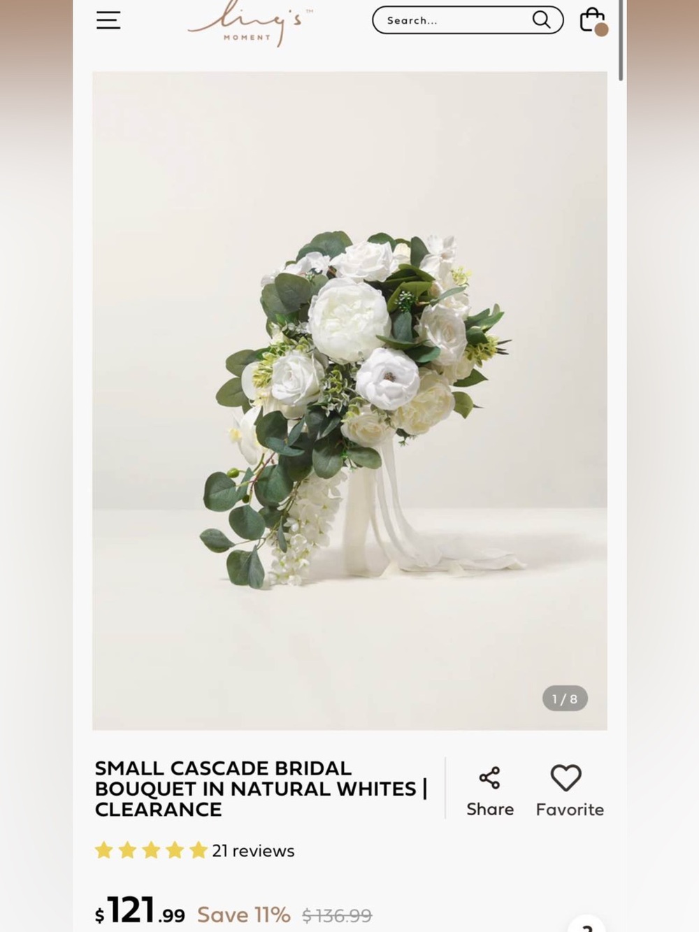 Ling’s Moment - Small Cascade Bridal Bouquet in Natural White